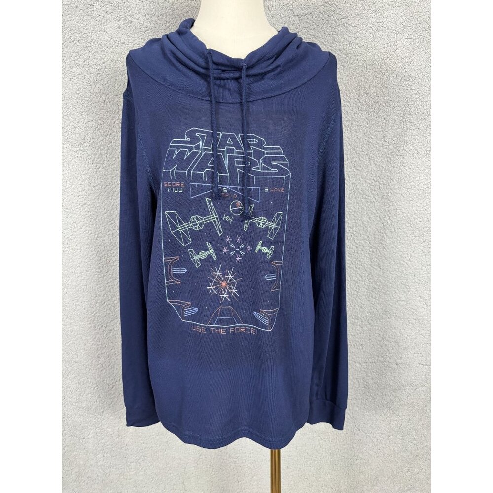 Star Wars Blue Graphic Cowlneck Women's Long Sleeve T-Shirt Size XL NWOT's